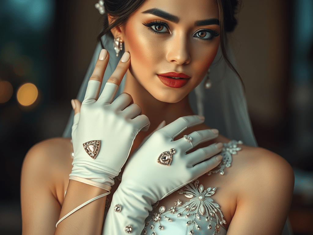 White leather wedding gloves - manicure/fingerless